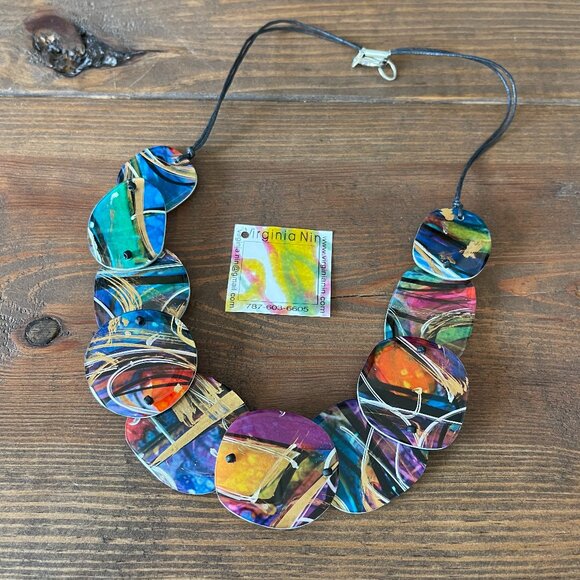 Virginia Nin Puerto Rico Artist Two Sided Statement Necklace Resin One of a Kind - Picture 1 of 8
